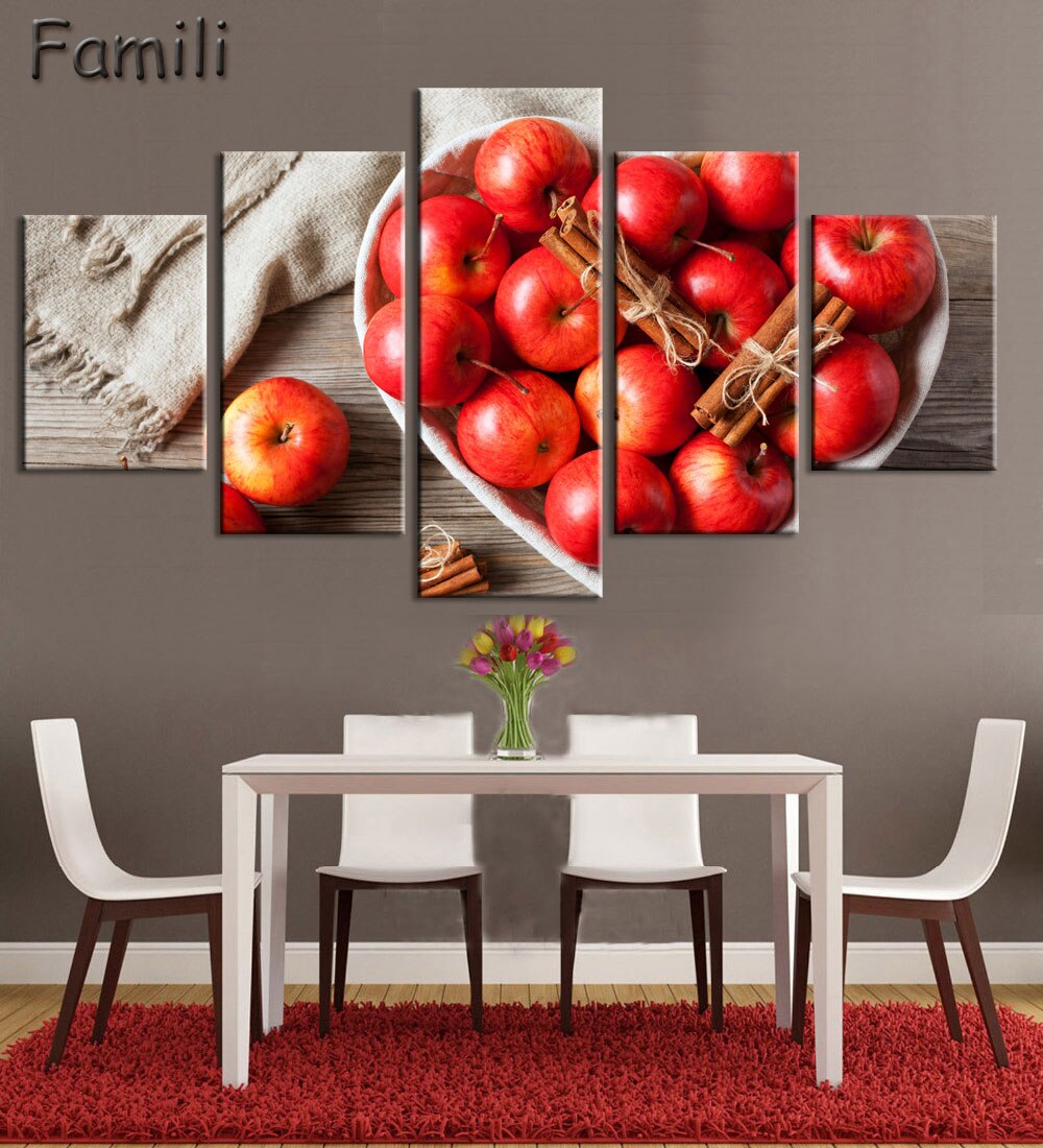 캔버스 페인팅 5 패널 레스토랑 과일 오렌지 포도 그린 애플 벽 아트 부엌 장식 포스터에 대한 현대 모듈 사진